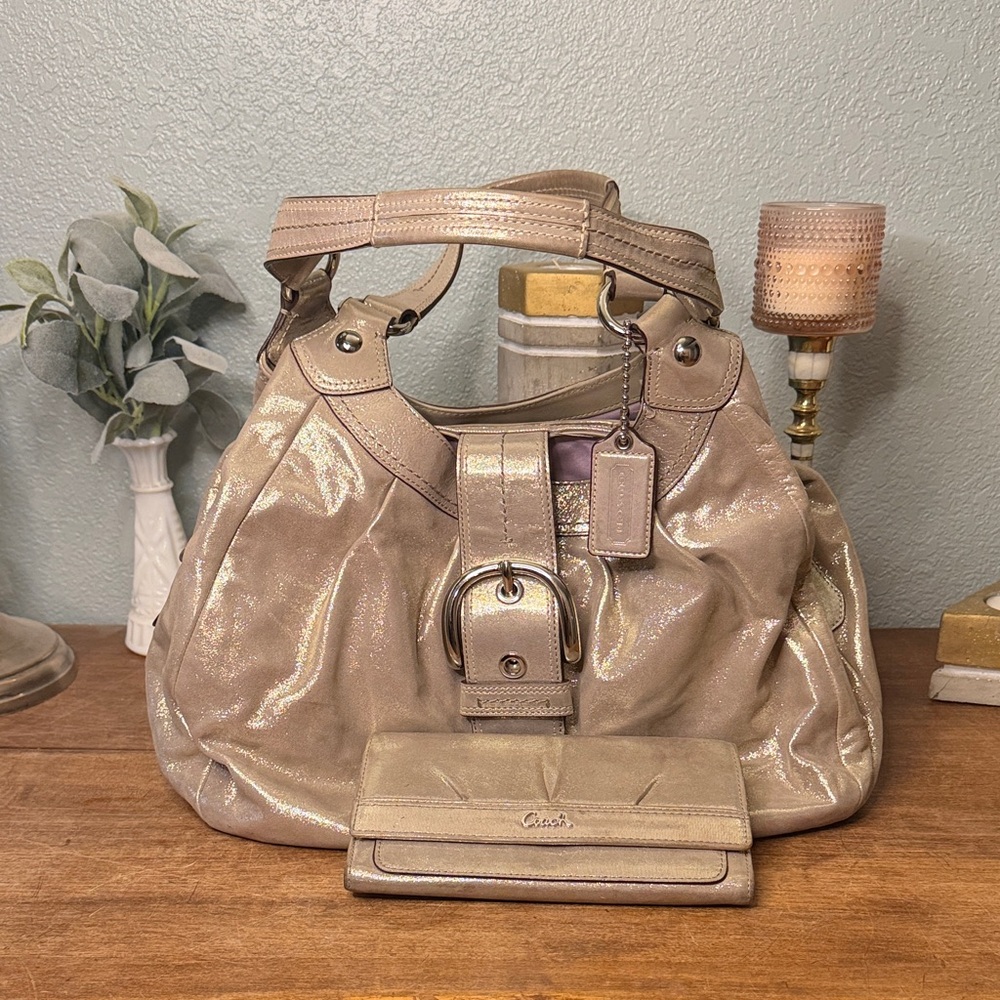 Coach Lynn SoHo Buckle Metallic Leather Shoulder Bag with Wallet